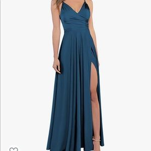 🌟Host Pick🌟 Teal Satin Spaghetti Strap Evening Dress